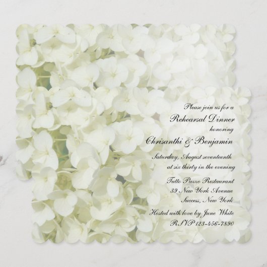 Witte Hydrangea repetitie diner uitnodiging (Voorkant / Achterkant)