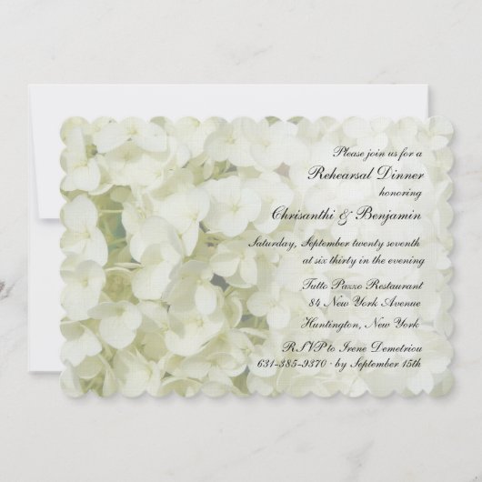 Witte Hydrangea repetitie diner uitnodiging (Voorkant)