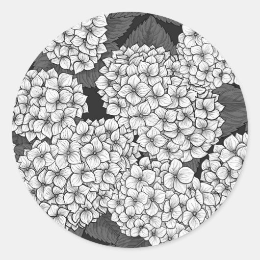 Witte hydrangea ronde sticker (Voorkant)