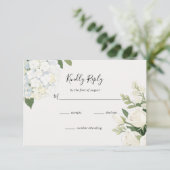 Witte Hydrangea Roos Elegante bruiloft RSVP Kaartje (Staand voorkant)