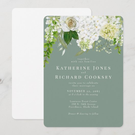 Witte Hydrangea Sage Afgeronde bruiloft Kaart (Voorkant / Achterkant)