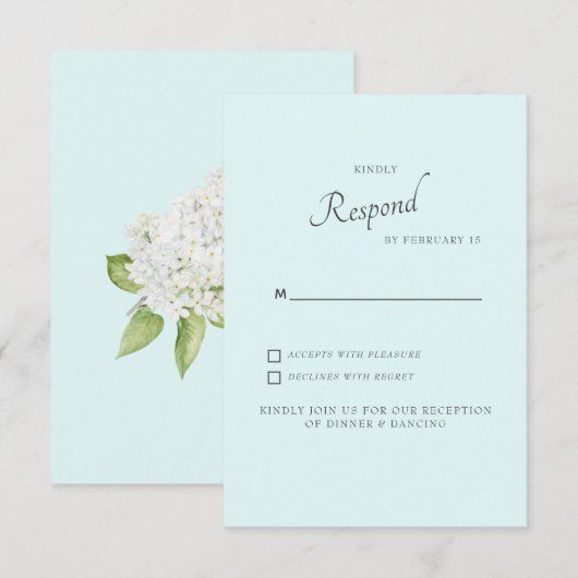 Witte Hydrangea Seafoam Achtergrond Trouw RSVP Kaartje (Voorkant / Achterkant)