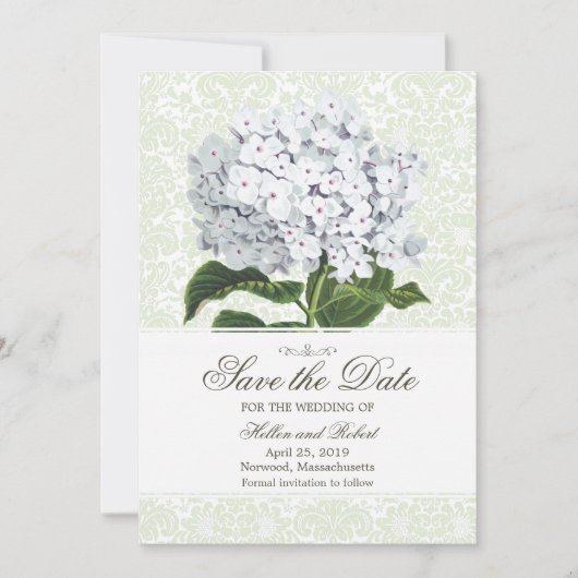 witte hydrangea sparen de datum save the date (Voorkant)