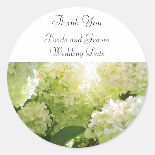 Witte Hydrangea Trouw Dank Je Ronde Sticker (Voorkant)