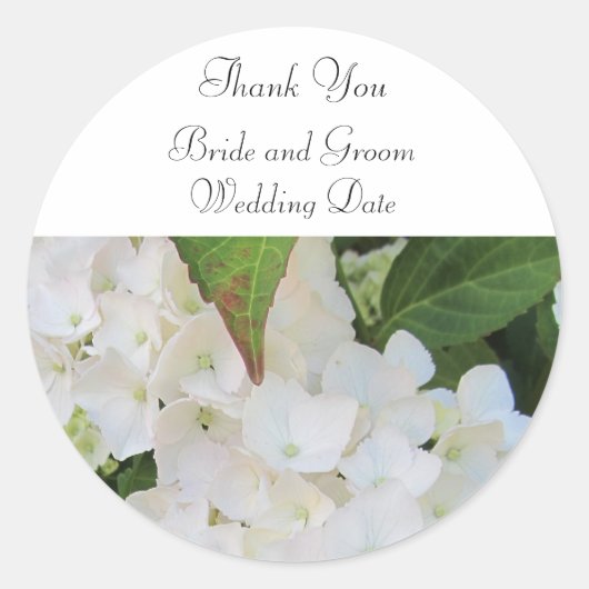 Witte Hydrangea Trouw Dank Je Ronde Sticker (Voorkant)