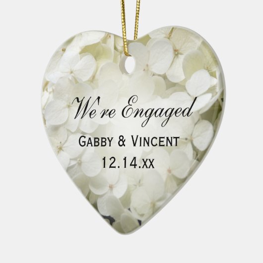 Witte Hydrangea Verloving Keramisch Ornament (Links)