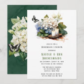 Witte Hydrangea Vlinder Bruidsmeisjes Lunch Kaart (Voorkant / Achterkant)