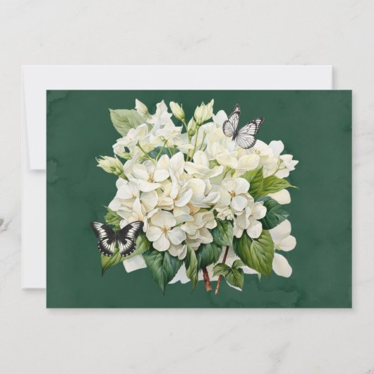 Witte Hydrangea Vlinder Bruiloft RSVP Kaarten (Achterkant)