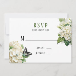 Witte Hydrangea Vlinder Bruiloft RSVP Kaarten