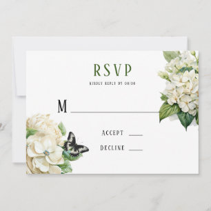 Witte Hydrangea Vlinder Bruiloft RSVP Kaarten