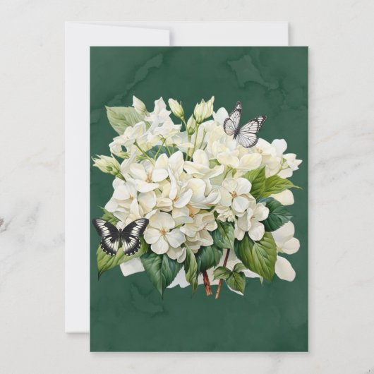 Witte Hydrangea Vlinder Brunch & Bubble Kaart (Achterkant)