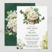 Witte Hydrangea Vlinder Cupcake Vrijgezellenfeest Kaart (Voorkant / Achterkant)