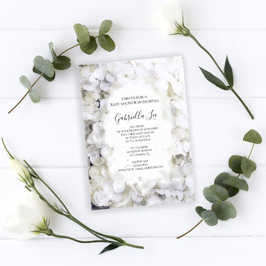 Witte hydrangea VloerWaterverf Baby shower Kaart