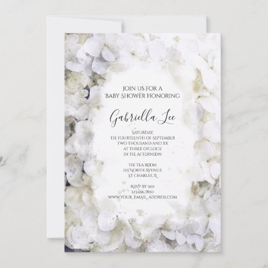 Witte hydrangea VloerWaterverf Baby shower Kaart (Voorkant)