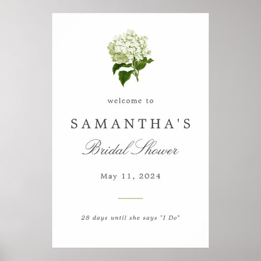 Witte Hydrangea Vrijgezellenfeest Welkomstbord Poster (Voorkant)