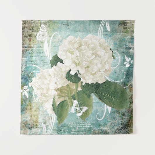 Witte hydrangea wandkleed (Voorkant)
