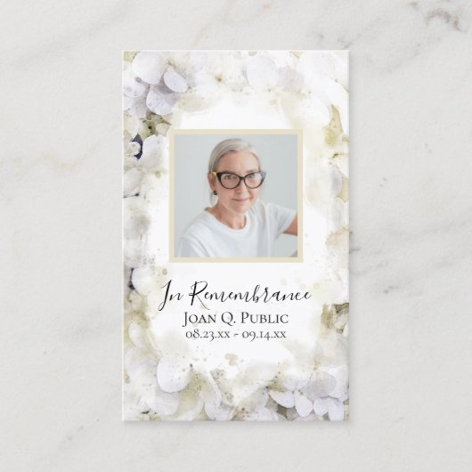 Witte Hydrangea Waterverf Begrafenis Gebed Visitekaartje (Voorkant)