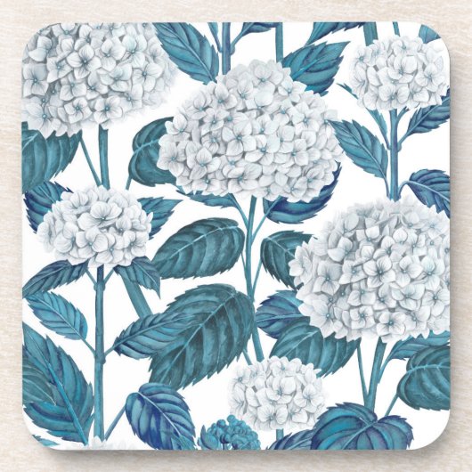Witte hydrangea waterverf bier onderzetter (Voorkant)