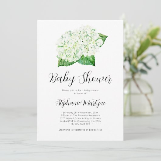 Witte Hydrangea Waterverf Botanisch Baby shower Kaart (Staand voorkant)