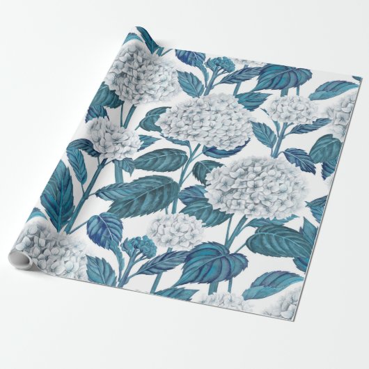Witte hydrangea waterverf cadeaupapier (Uitgerold)