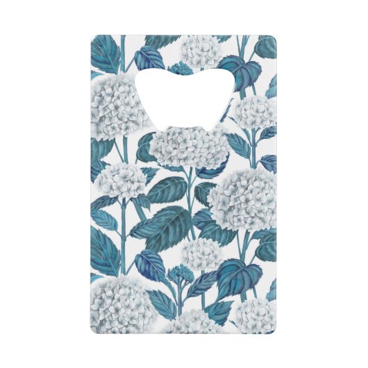 Witte hydrangea waterverf creditkaart flessenopener (Voorkant)