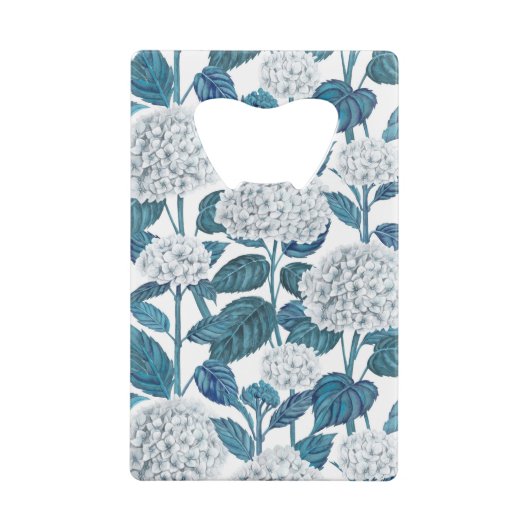 Witte hydrangea waterverf creditkaart flessenopener (Achterkant)