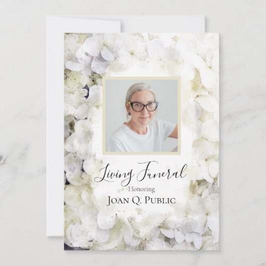 Witte Hydrangea Waterverf Levend Begrafenisfeest Kaart (Voorkant)