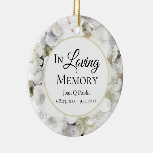 Witte Hydrangea Waterverf Memorial Keepsake Keramisch Ornament (Rechts)
