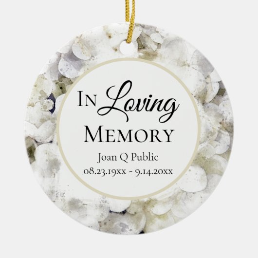 Witte Hydrangea Waterverf Memorial Keepsake Keramisch Ornament (Voorkant)