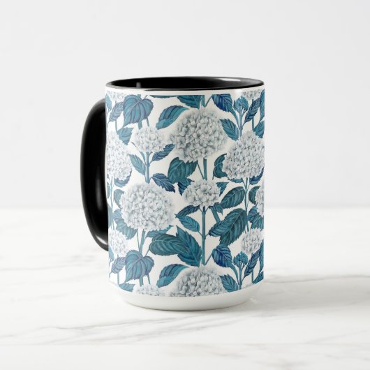 Witte hydrangea waterverf mok (Voorkant links)