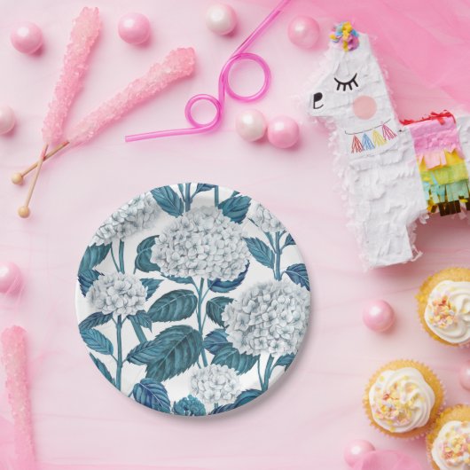 Witte hydrangea waterverf papieren bordje (Feest)