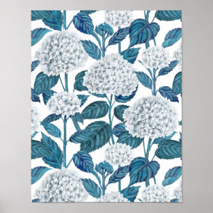 Witte hydrangea waterverf poster
