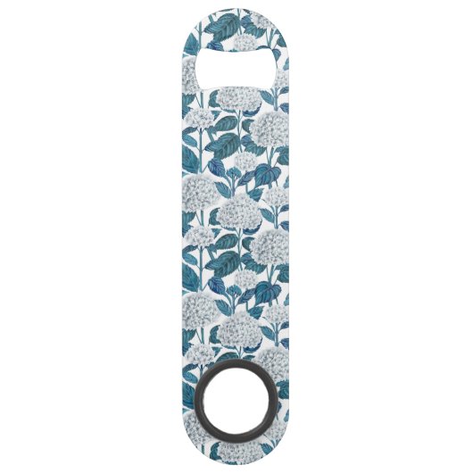 Witte hydrangea waterverf speed flessenopener (Voorkant)