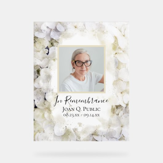 Witte Hydrangea Waterverf Viering van het leven Acryl Bord (Voorkant)