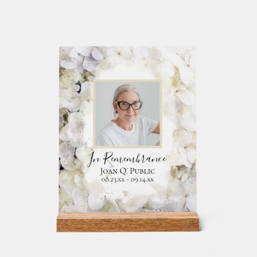 Witte Hydrangea Waterverf Viering van het leven Acryl Bord (Voorkant)