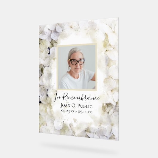 Witte Hydrangea Waterverf Viering van het leven Acryl Bord (Hoek)