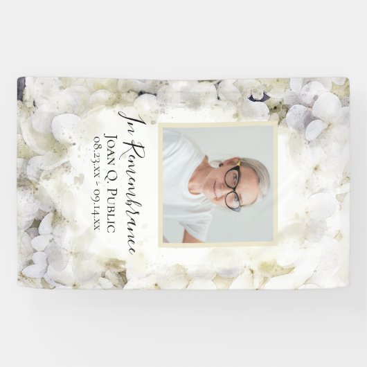Witte Hydrangea Waterverf Viering van het leven Spandoek (Horizontaal)