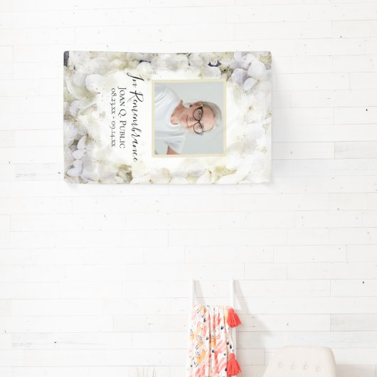 Witte Hydrangea Waterverf Viering van het leven Spandoek (Insitu)