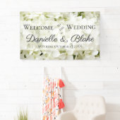 Witte Hydrangea welkom bruiloft banner (Insitu)