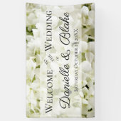 Witte Hydrangea welkom bruiloft banner (Verticaal)