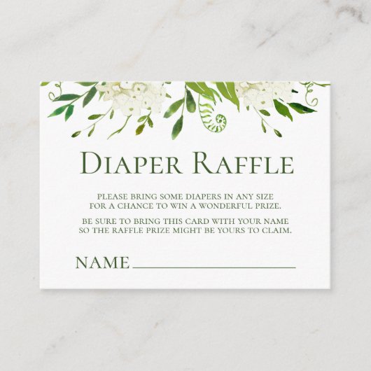 Witte Hydrangeas Baby shower Luier Raffle Informatiekaartje (Voorkant)