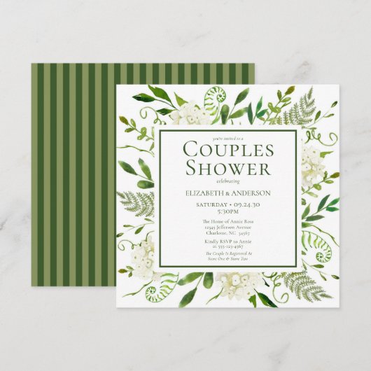 Witte Hydrangeas Bloemen Waterverf Couple's Shower Kaart (Voorkant / Achterkant)