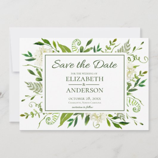 Witte Hydrangeas Bloemen Waterverf Foto Bruiloft Save The Date (Voorkant)