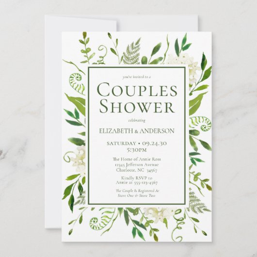 Witte Hydrangeas Bloemen Waterverf Koppels Douche Kaart (Voorkant)