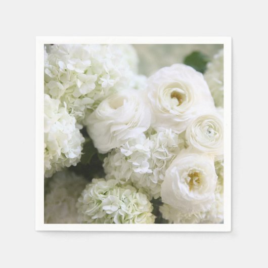 Witte hydrangeas en ranunculus servetten (Voorkant)