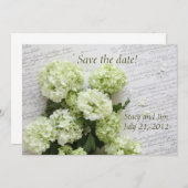 witte hydrangeas met script behalve de datum save the date (Voorkant / Achterkant)