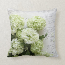 witte hydrangea's met script, kussen