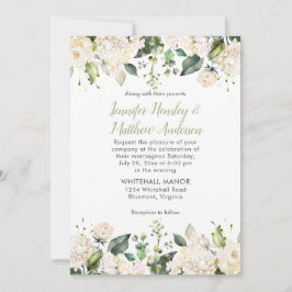 Witte Hydrangeas Rozen groen bruiloft uitnodiging