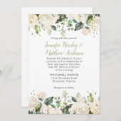 Witte Hydrangeas Rozen groen bruiloft uitnodiging (Voorkant / Achterkant)