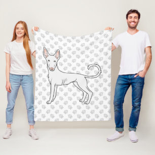 Witte Ibizan Hound Gladde Vacht Cartoon Hond & Poo Fleece Deken